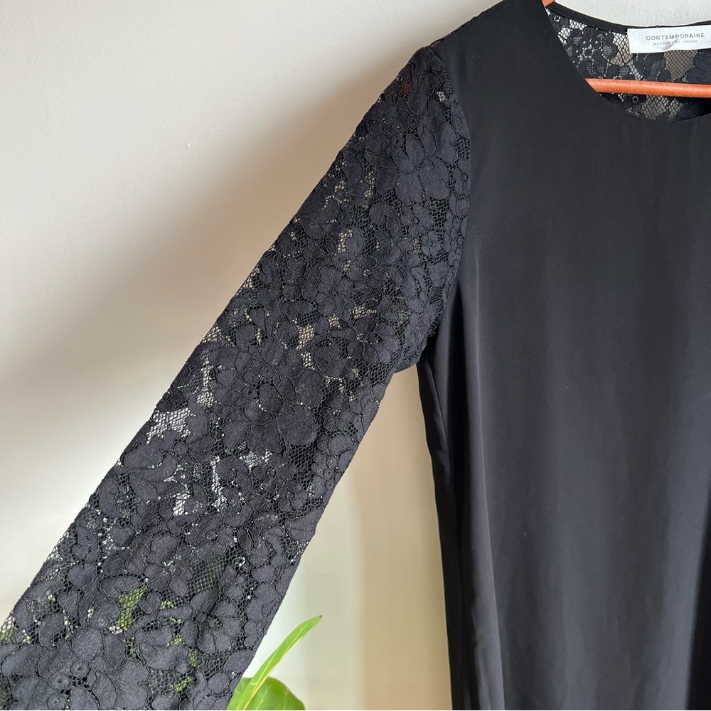 Contemporaine Exclusivité Simons Little Black Dress Lace Sleeves 6 Polyester - Picture 2 of 7
